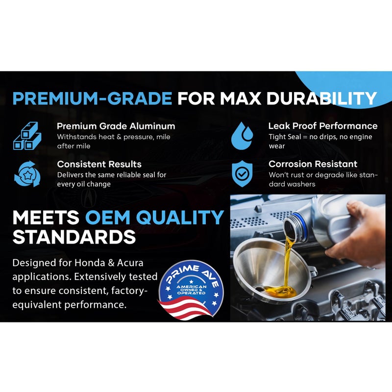 PRIME AVE Aluminium Oil Drain Plug Gaskets - 14mm Crush Washer for Leak Proof Sealing - Durable & Reliable Oil Plug Washer - Compatible with Honda & Acura Part# 94109-140-00 (Pack of 10) - Image 3